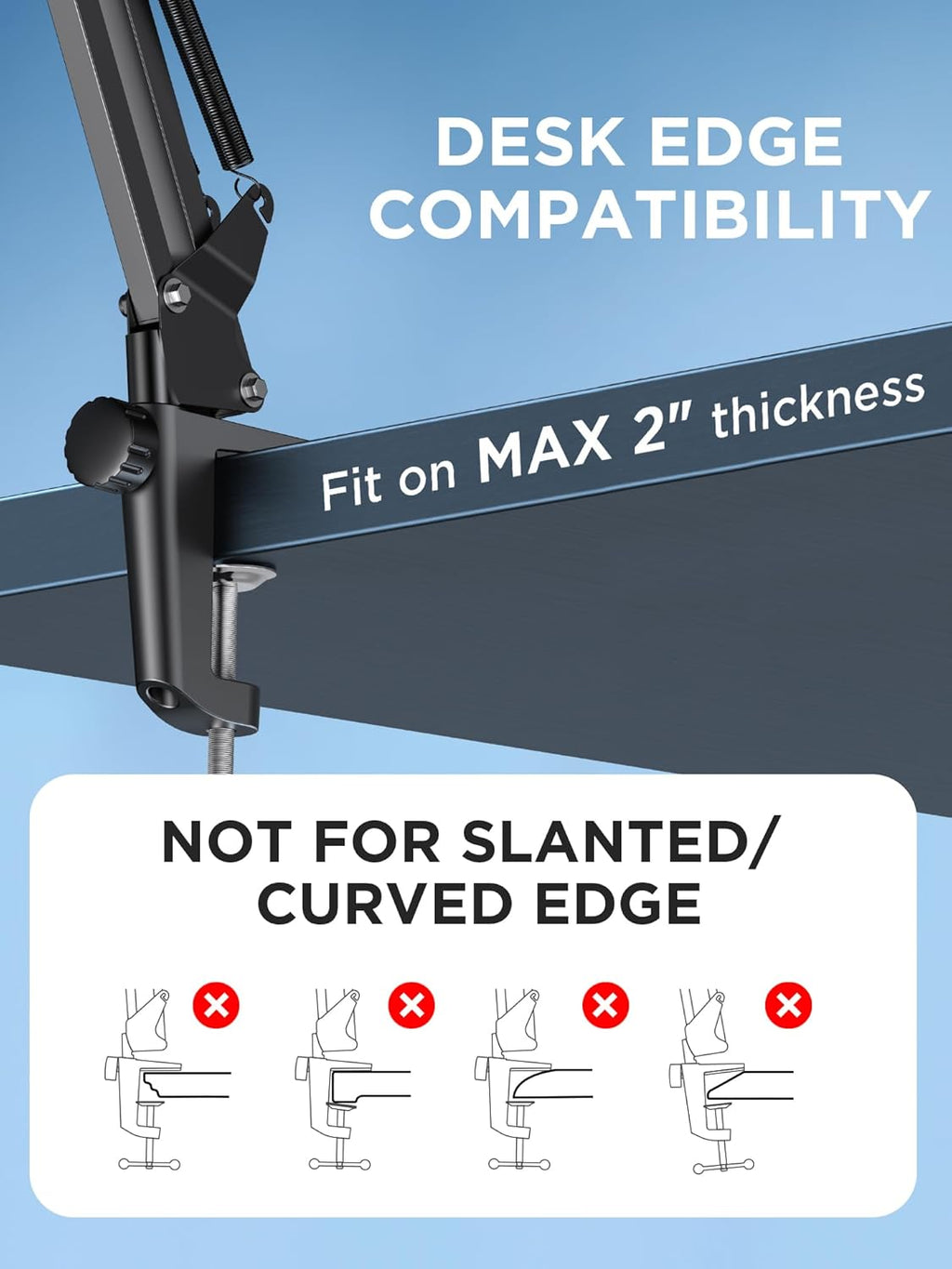 Boom Arm Microphone Mic Stand for Blue Yeti Fifine HyperX, Black | Desk Mount, Desktop Stands, Adjustable Reach
