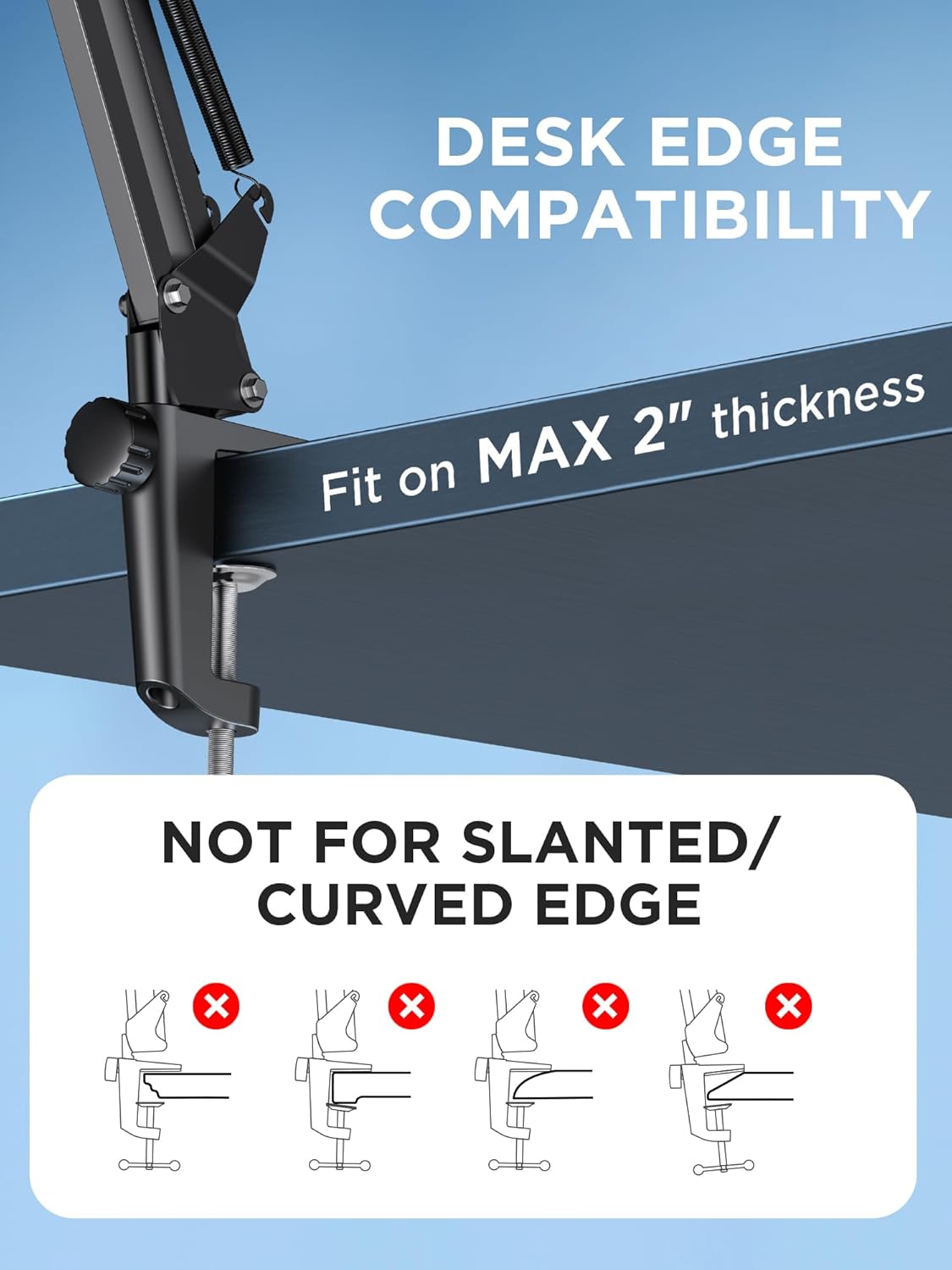 Boom Arm Microphone Mic Stand for Blue Yeti Fifine HyperX, Black | Desk Mount, Desktop Stands, Adjustable Reach