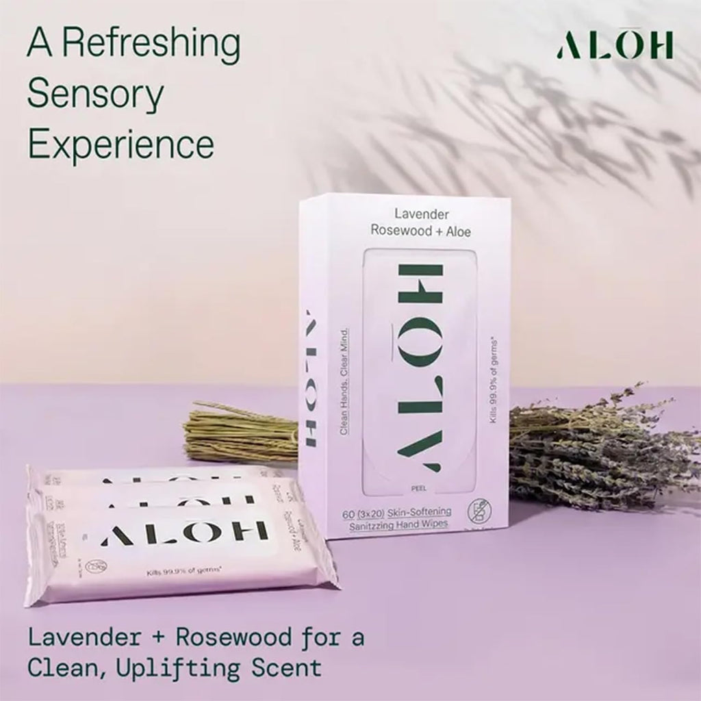 ALŌH Lavender Rosewood + Aloe Hand Sanitizer Wipes, Travel Size