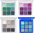 4 Pack/Set Eyeshadow Palette Set - Black, Blue, Green, Purple Themes, High Pigmented Blendable Matte & Glitter
