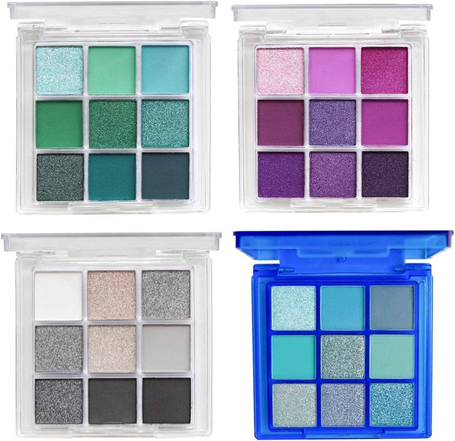 4 Pack/Set Eyeshadow Palette Set - Black, Blue, Green, Purple Themes, High Pigmented Blendable Matte & Glitter