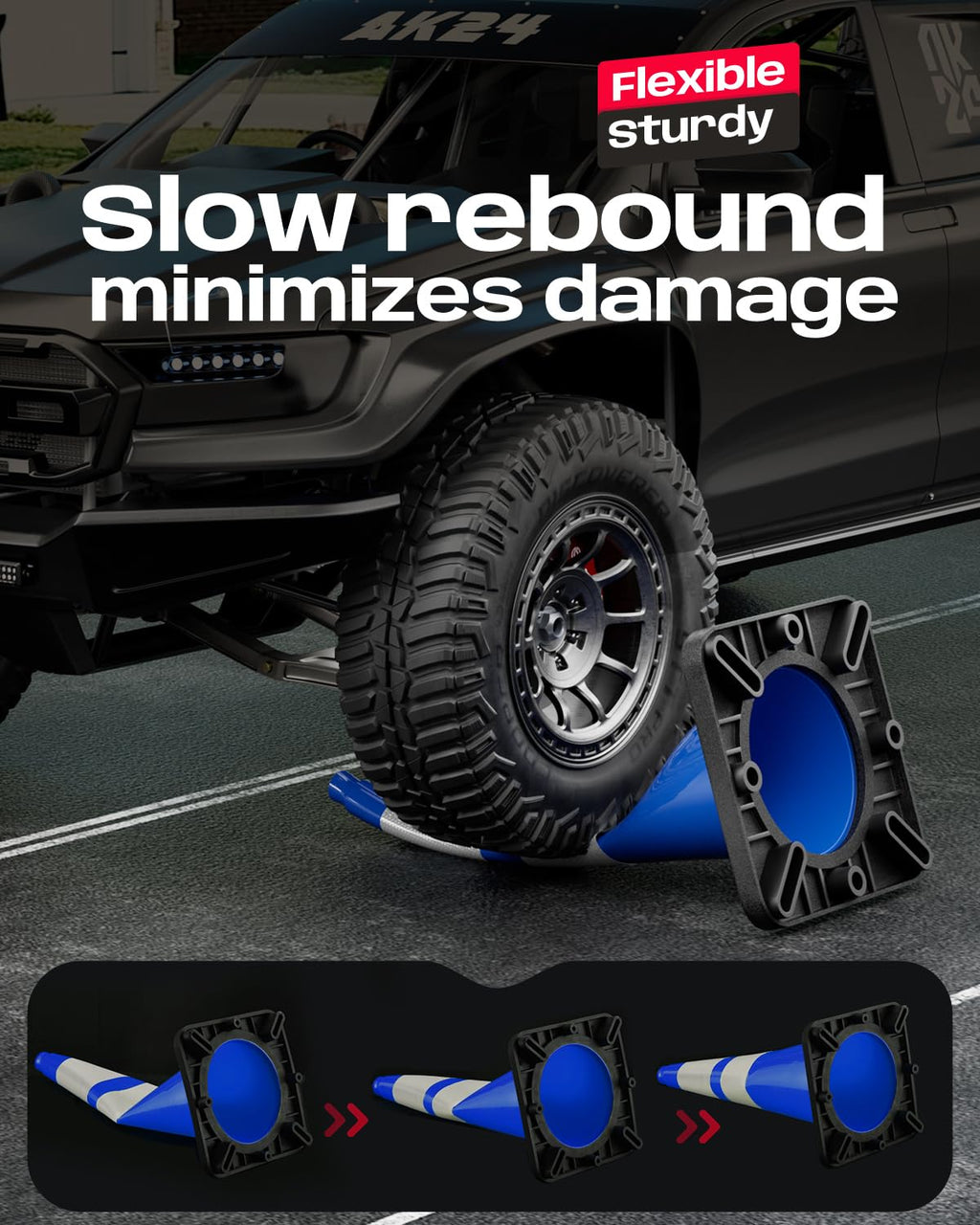 28 inch Traffic Safety Cones Blue with Weighted Base 6 Pack | Heavy duty design, reflective collars, flexible PVC