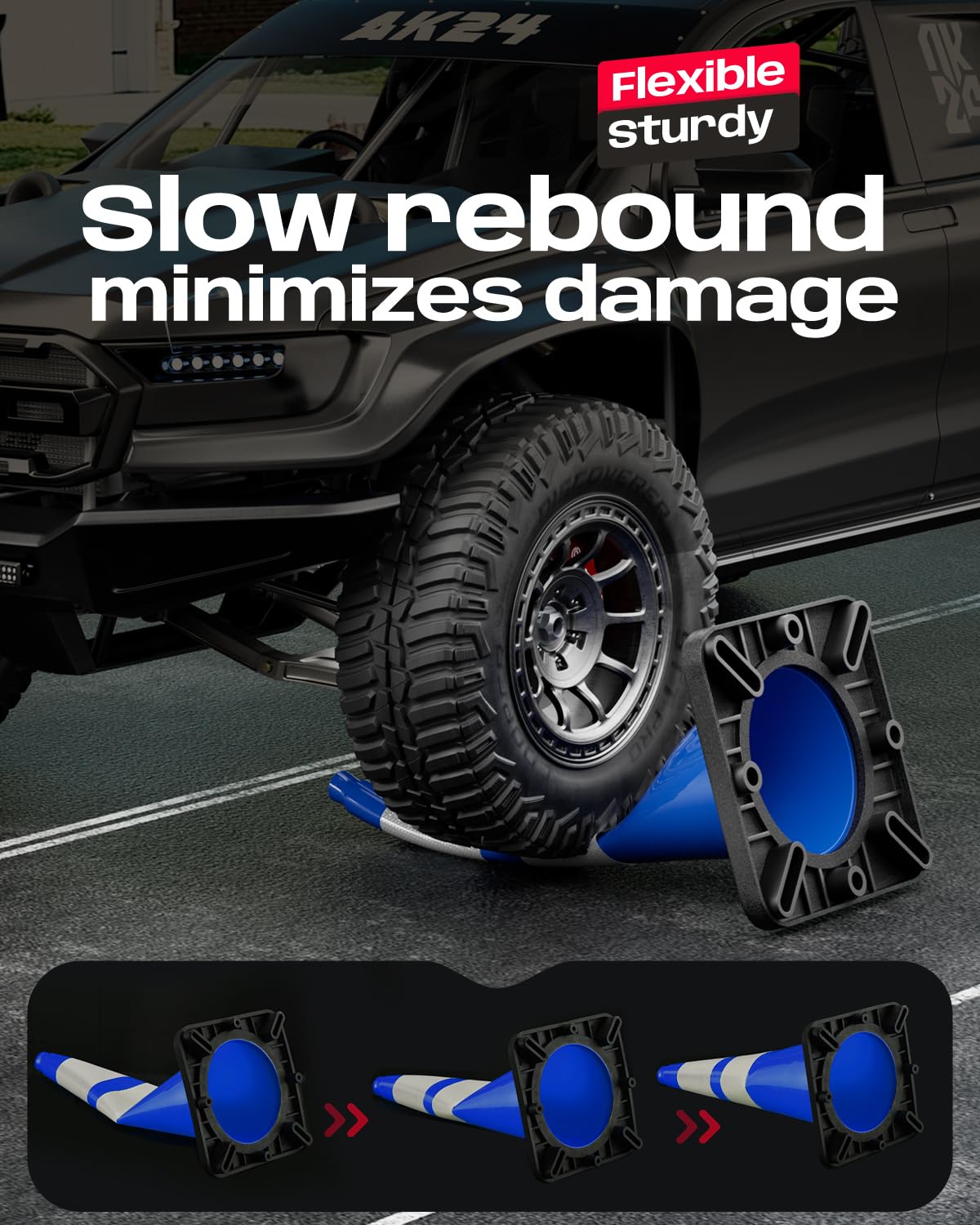 28 inch Traffic Safety Cones Blue with Weighted Base 6 Pack | Heavy duty design, reflective collars, flexible PVC