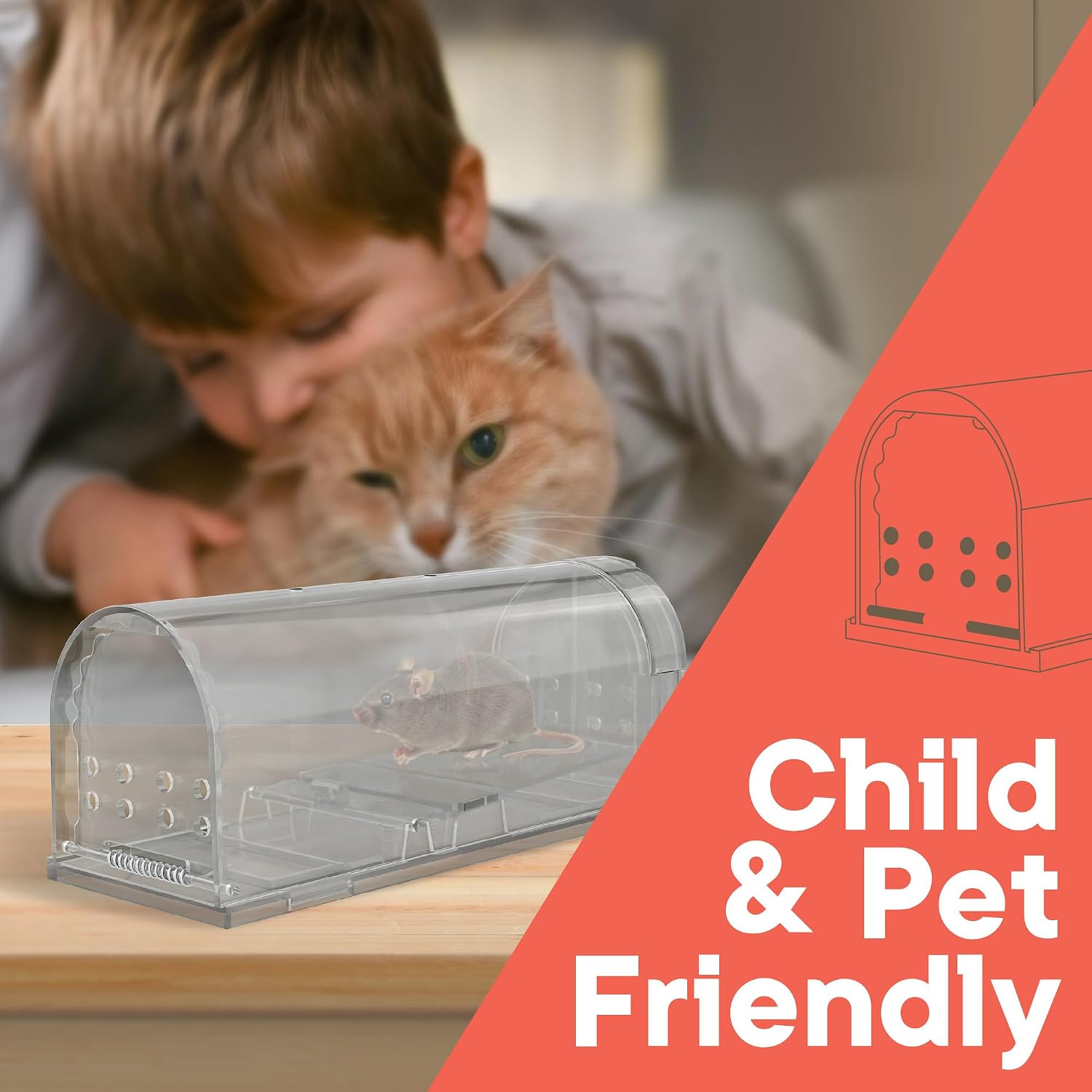 Humane Mouse Trap Pack of 1, Live Mouse Traps Catch and Release for Indoors & Outdoors, Pet & Child Safe, 6.69"