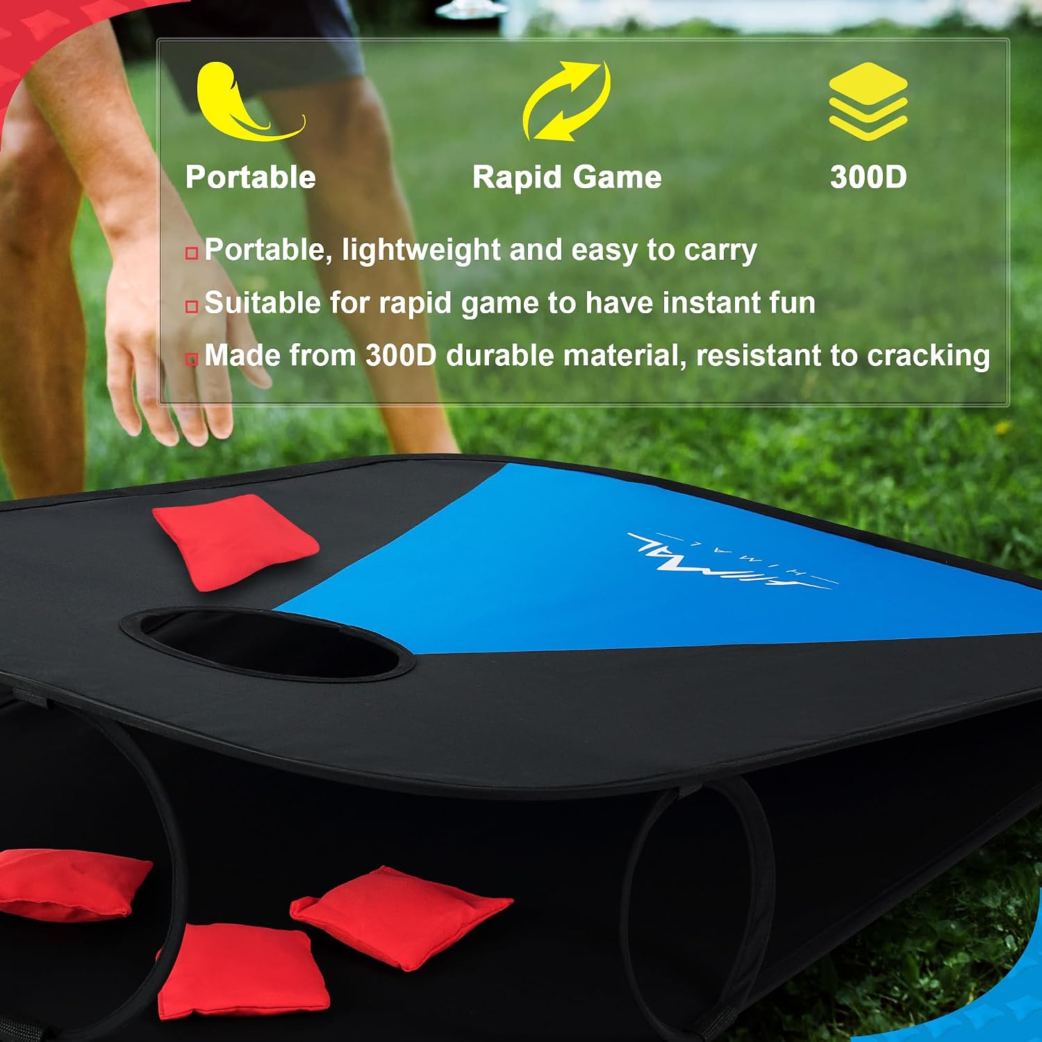 Himal Portable Cornhole Board Set, Foldable 3 x 2 Ft | 8 Toss Bags, Carrying Case, Outdoor Lawn Toss Boards