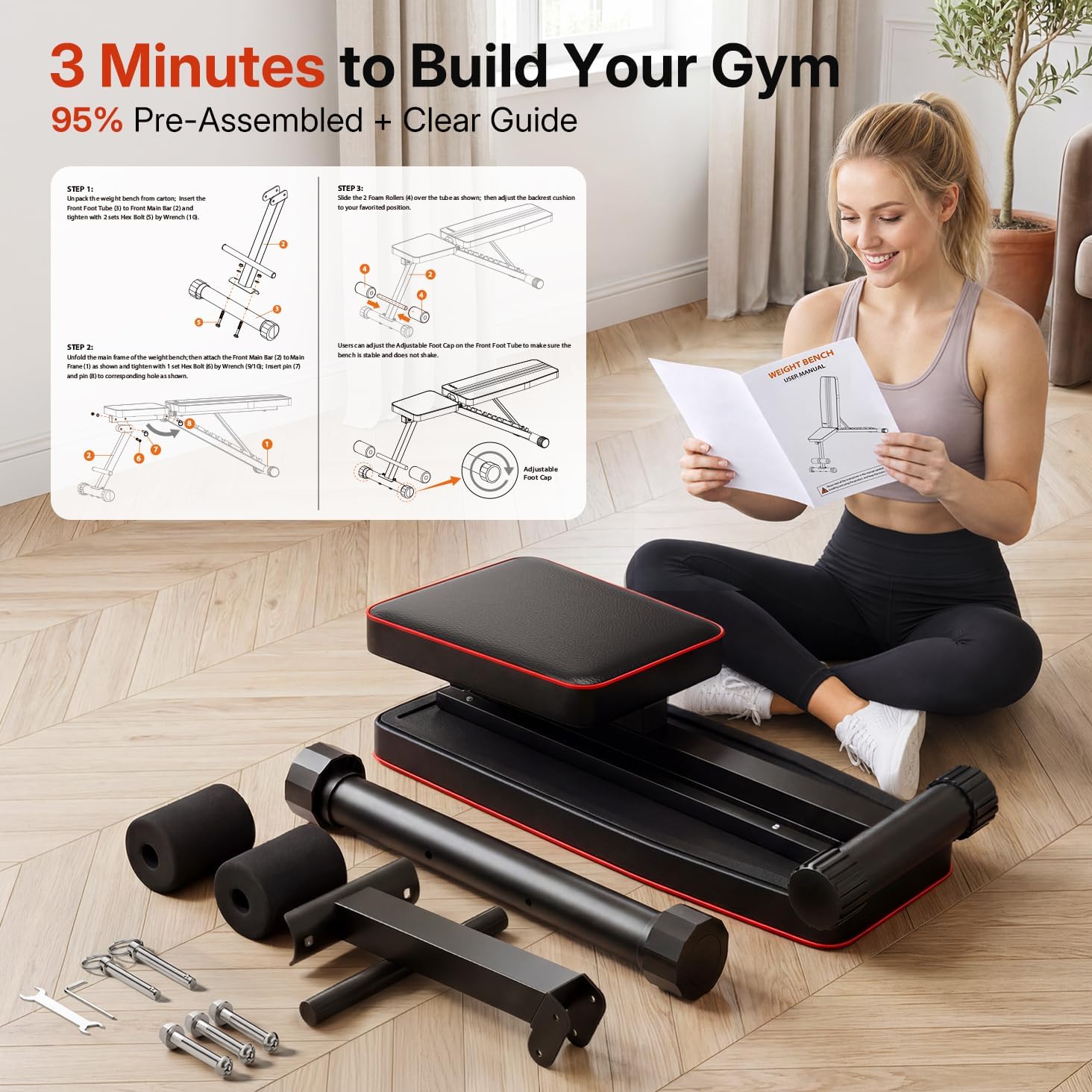 Adjustable Weight Bench - Utility Weight Benches for Full Body Workout, Foldable Incline/Decline/Flat Bench Press for
