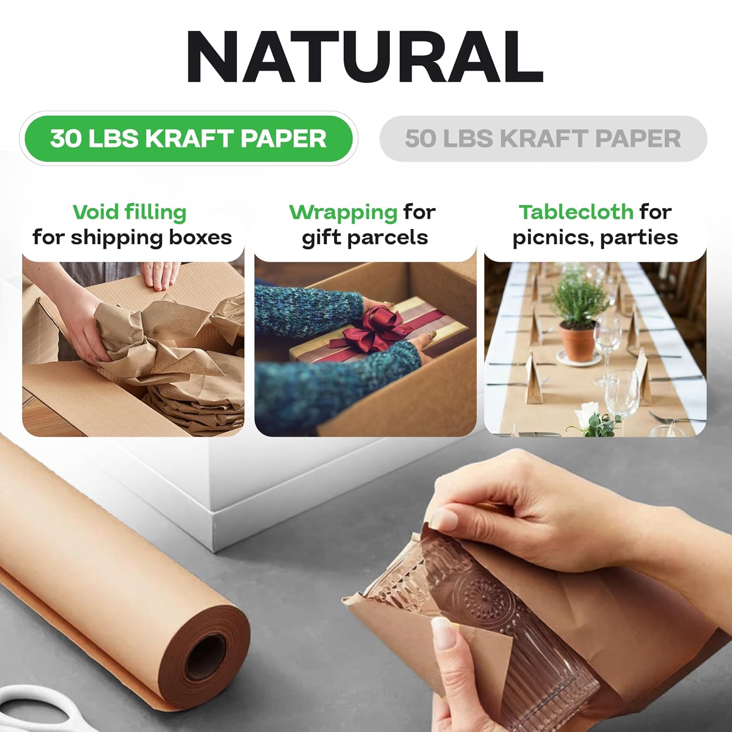 18" x 14400" (1200 ft) Large Brown Kraft Paper Roll for Packing - Perfect Natural Kraft Wrapping Paper for Void