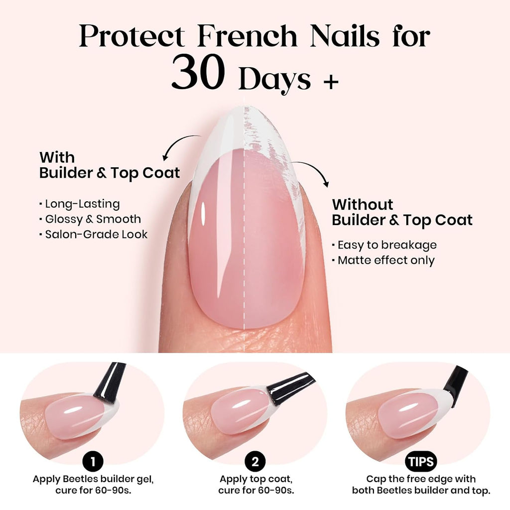 Beetles French Tips Press On Nails- 210 Pcs Medium Almond Nails