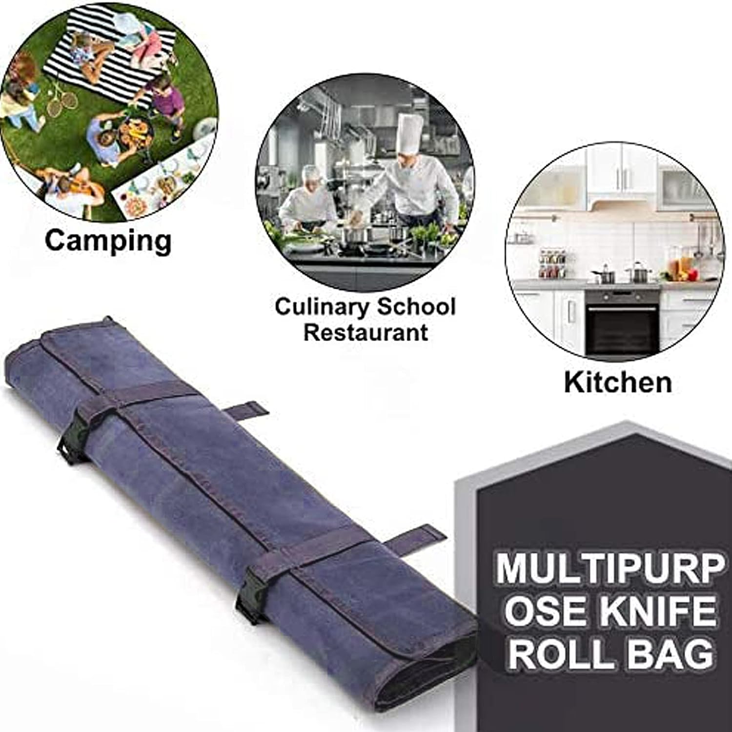 Chef’s Knife Roll Bag,Waxed Canvas Knife Cultery Carrier, Portable Chef Knife Cases,Knife Pouch Holders With 10 Slots