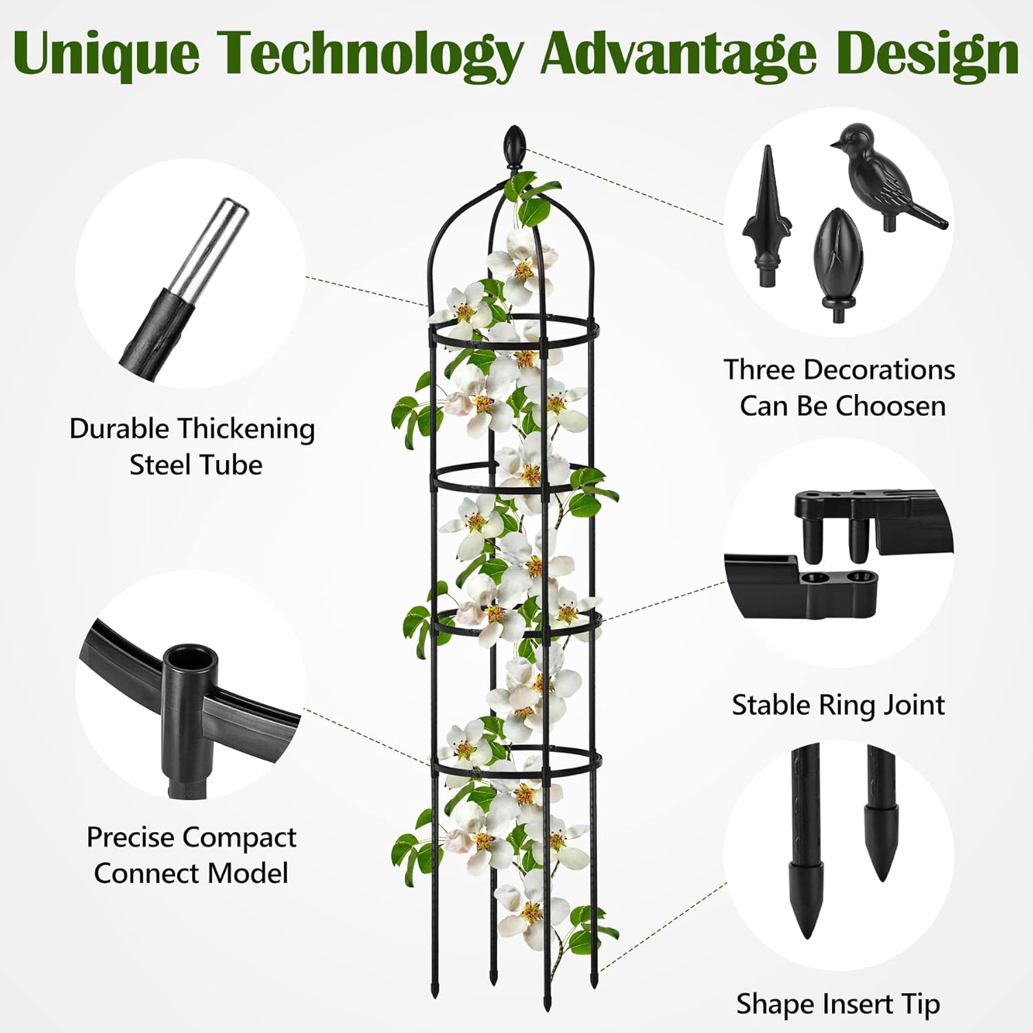 Garden Obelisk Trellis for Climbing Plants Outdoor 6 Ft Rose Bush Round Trellis for Pots Rustproof Metal Pipe with