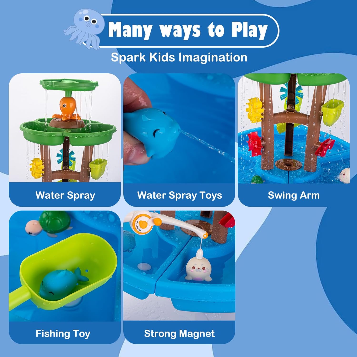 Water Table for Toddlers with Fishing Game Set 3-Tier Kids Sand Water Table Sensory Outdoor Toys for Kids Ages 4-8