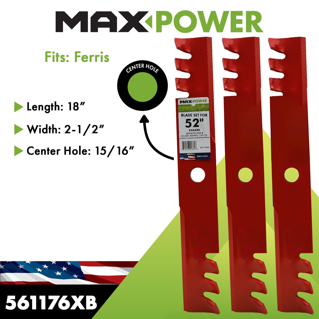Maxpower 561176XB USA Made 3-Blade Mulching Set