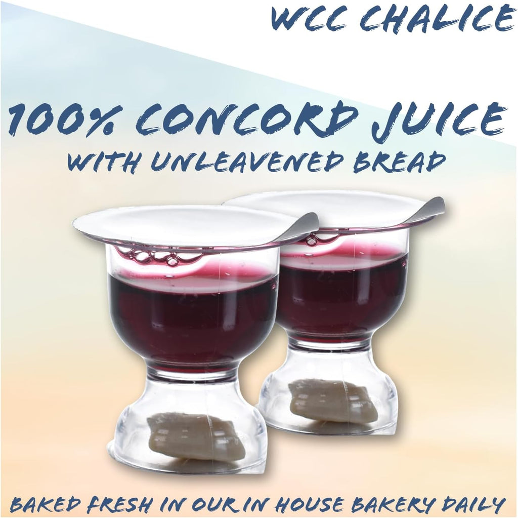 Chalice Prefilled Communion Cups 100 Count | Concord Grape Juice & Bread | Elegant Church-Ready Design | Tray &
