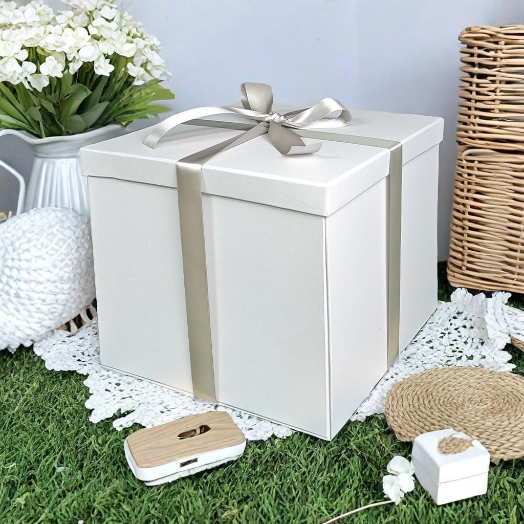 Large White Gift Box with Lid 12x12x10 Inches.