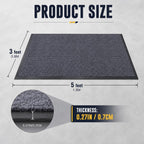 Commercial Floor Mat 2Pcs 3'x5' Grey Heavy Duty Rubber Entrance Rug