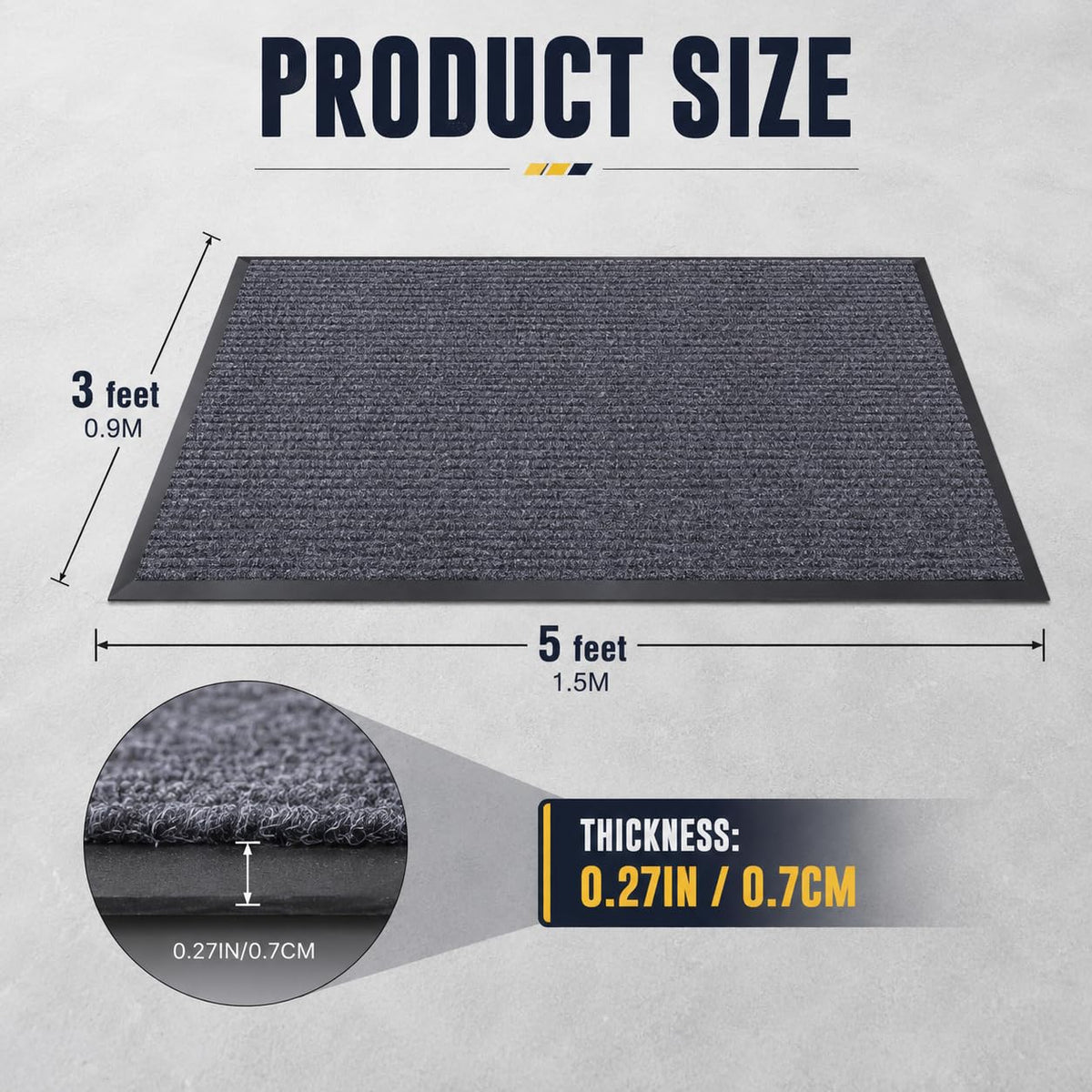 Commercial Floor Mat 2Pcs 3'x5' Grey Heavy Duty Rubber Entrance Rug