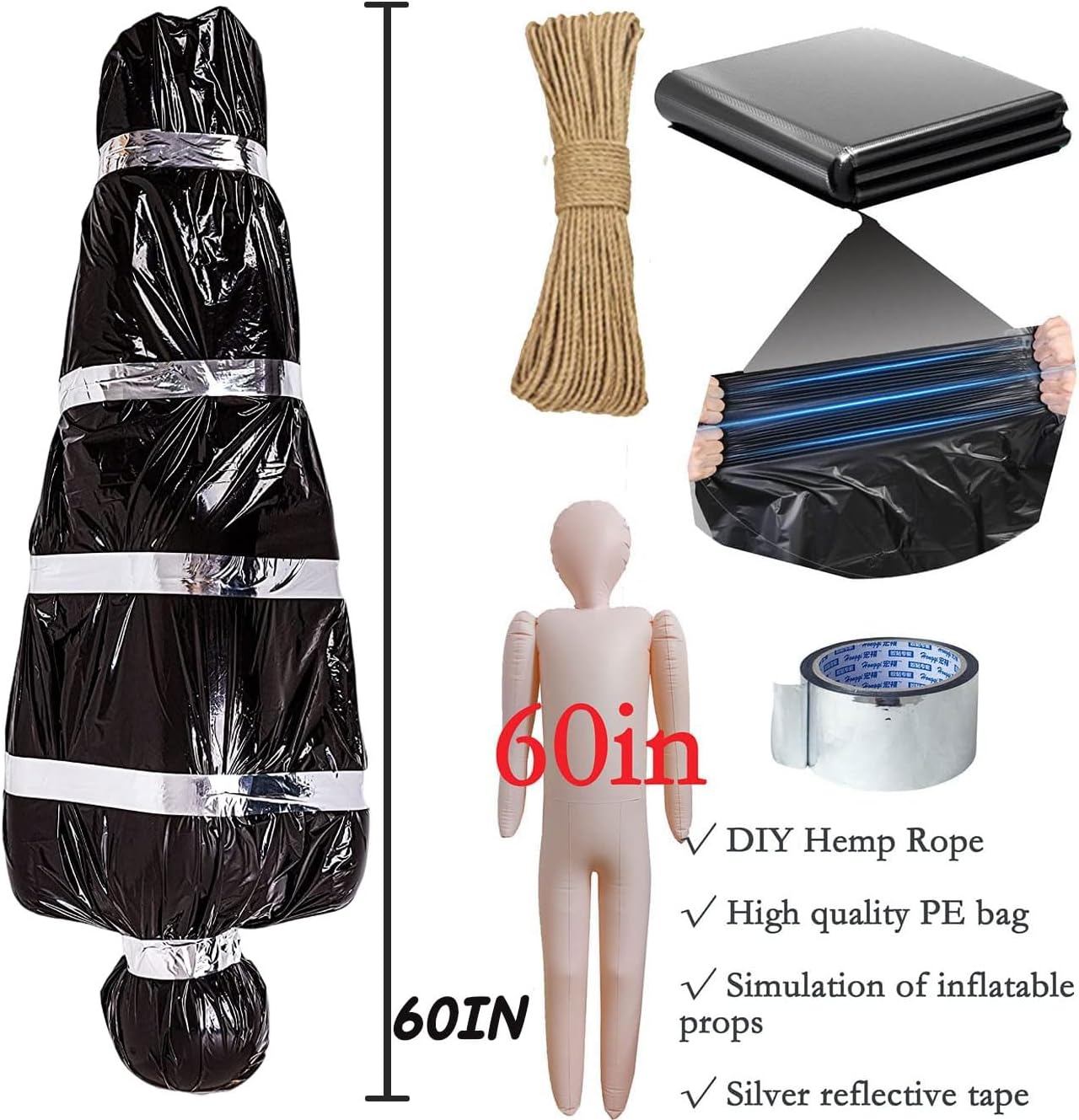 Halloween Decorations Corpse Dead Victim Props 60 inch Hanging Dead Body Decorations Scary Fake Corpse in Bag Indoor