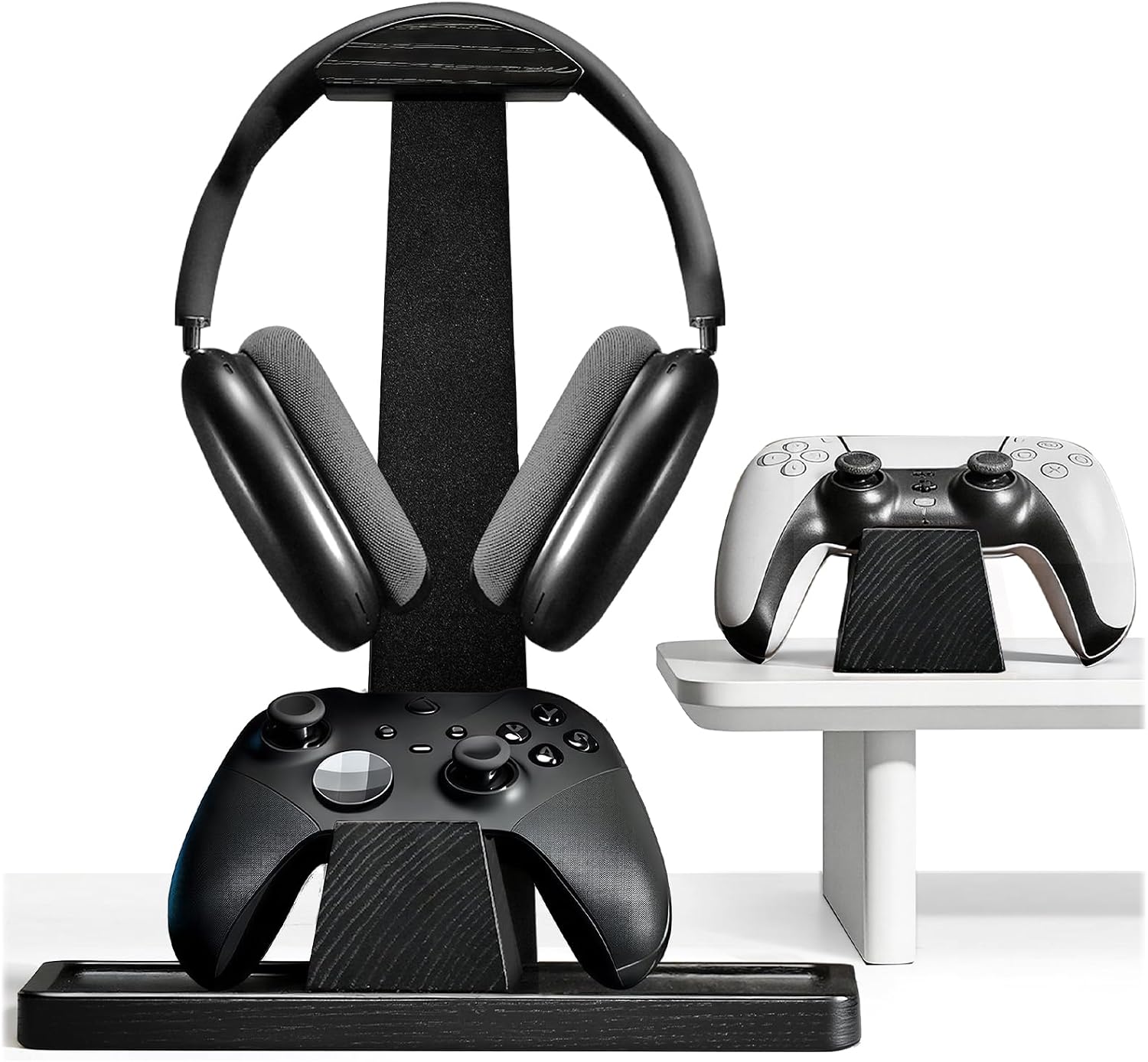 Headphone and Headset Stand with Controller Holders Gamer Gifts | Solid Wood, Holds 2 Controllers, Storage Tray for