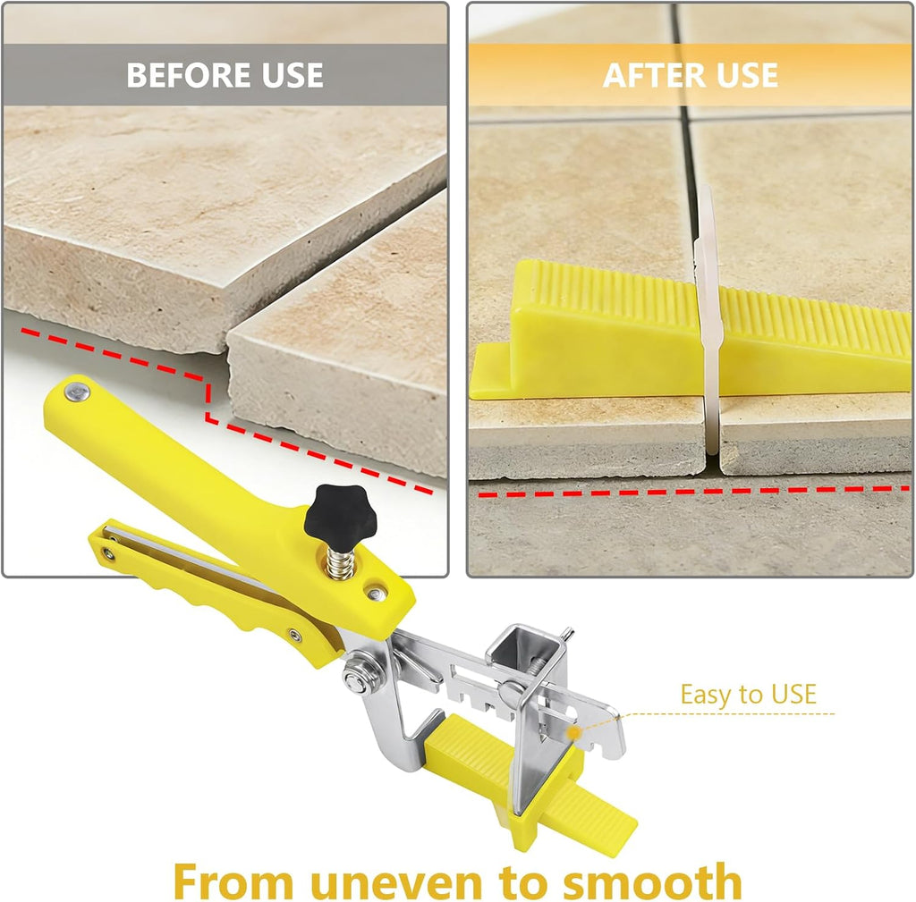 Tile Leveling Kit, Plier, 300 Clips & 100 Wedges, 1/8" Spacers | Reusable Tile Leveling Clips for Floor & Wall