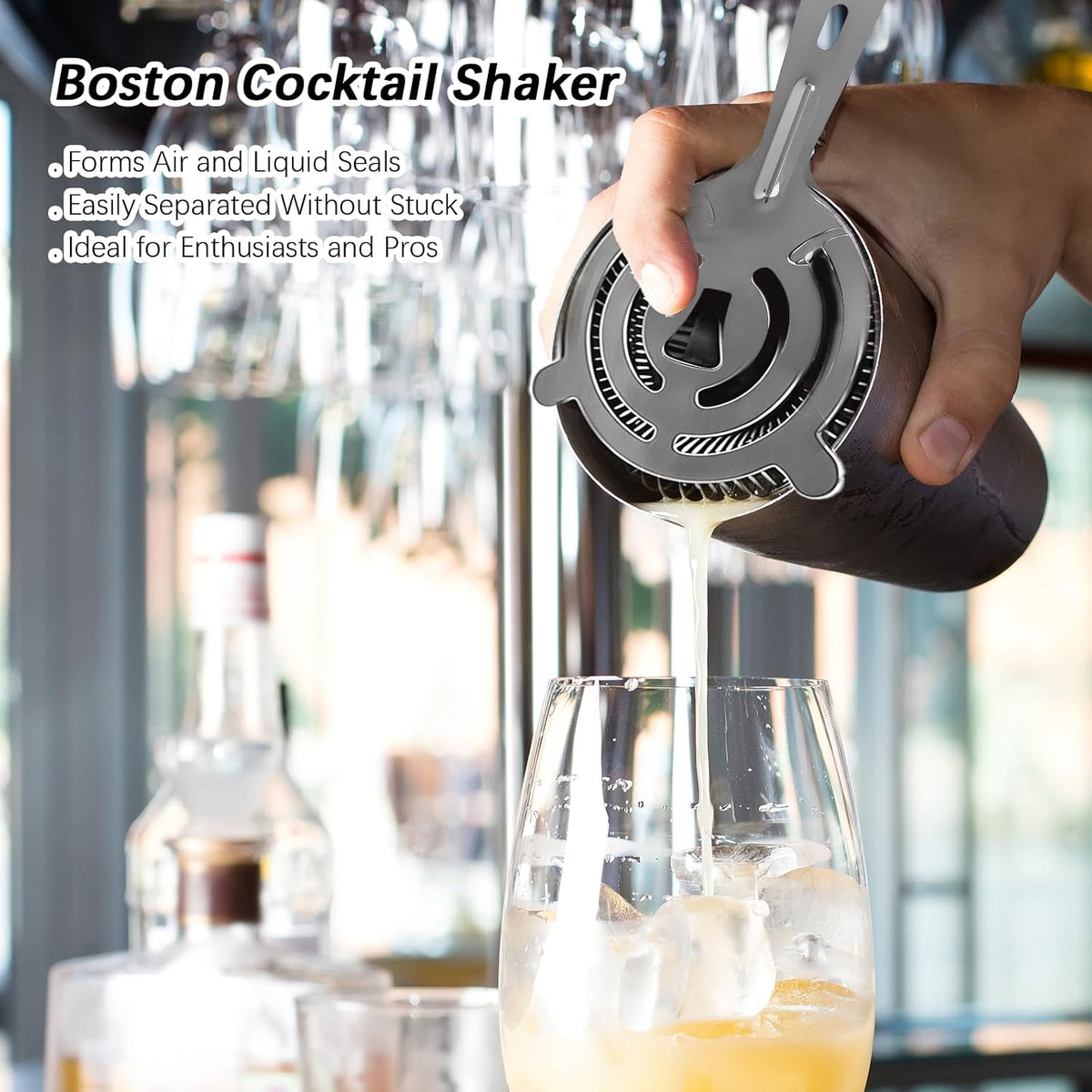 Professional Cocktail Shaker, Professional 5-Piece Bartender Kit with Boston Shaker, Hawthorne Strainer, Double