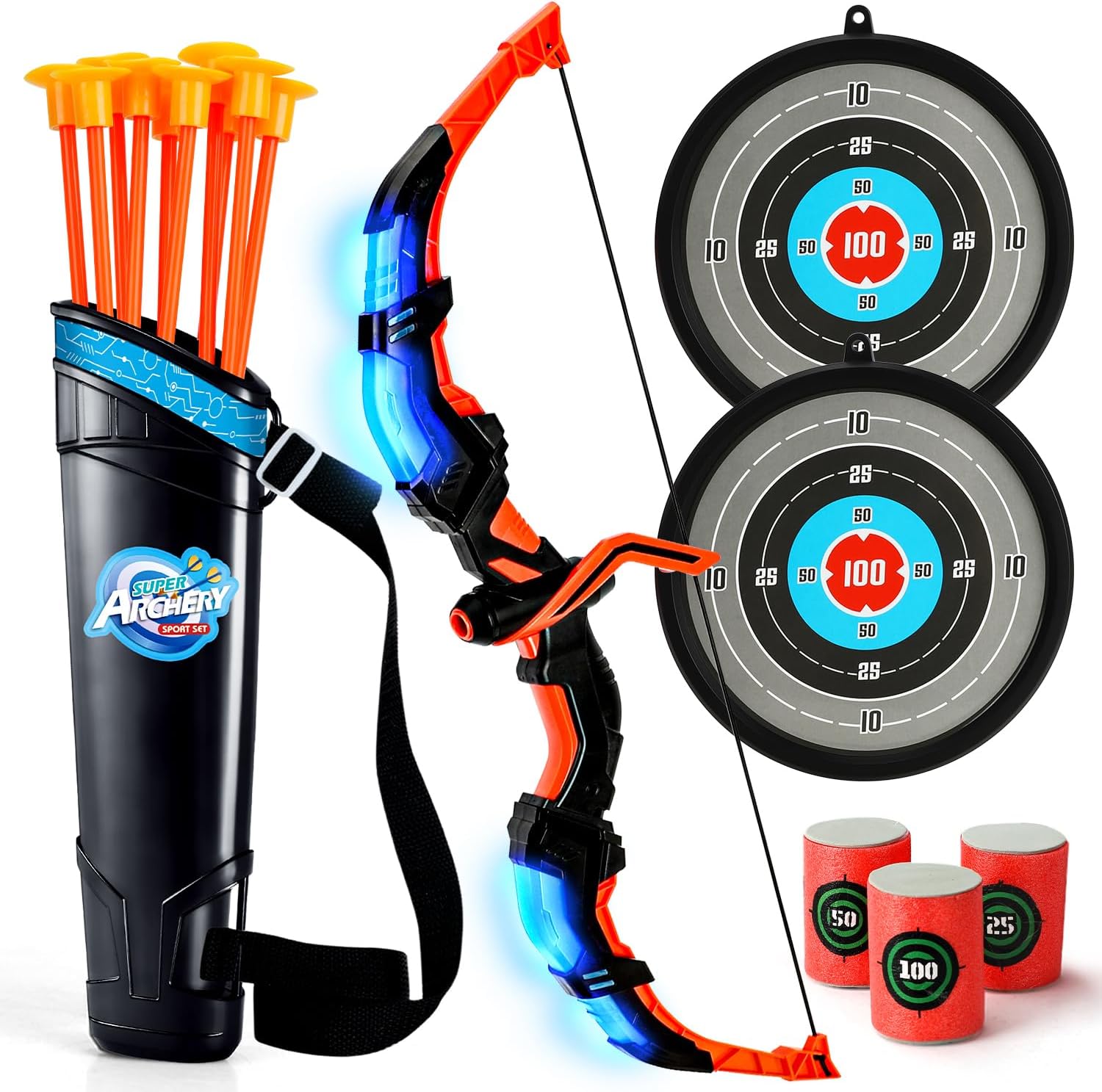 Bow and Arrow Toys for Kids 4 6 8 12, Light Up Kids Bow and Arrow Set, Kids Archery Bows Set for Kids with Targets