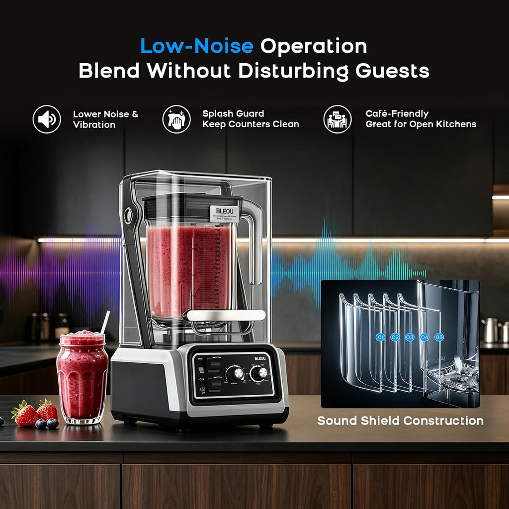 Commercial Blender Heavy Duty, 2200W Professional Quiet Blender