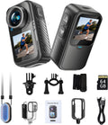 4K Mini Action Camera, EIS Stabilization, 130° Wide Angle, Dual Touchscreen, Pre-Record, Waterproof for Vlogging