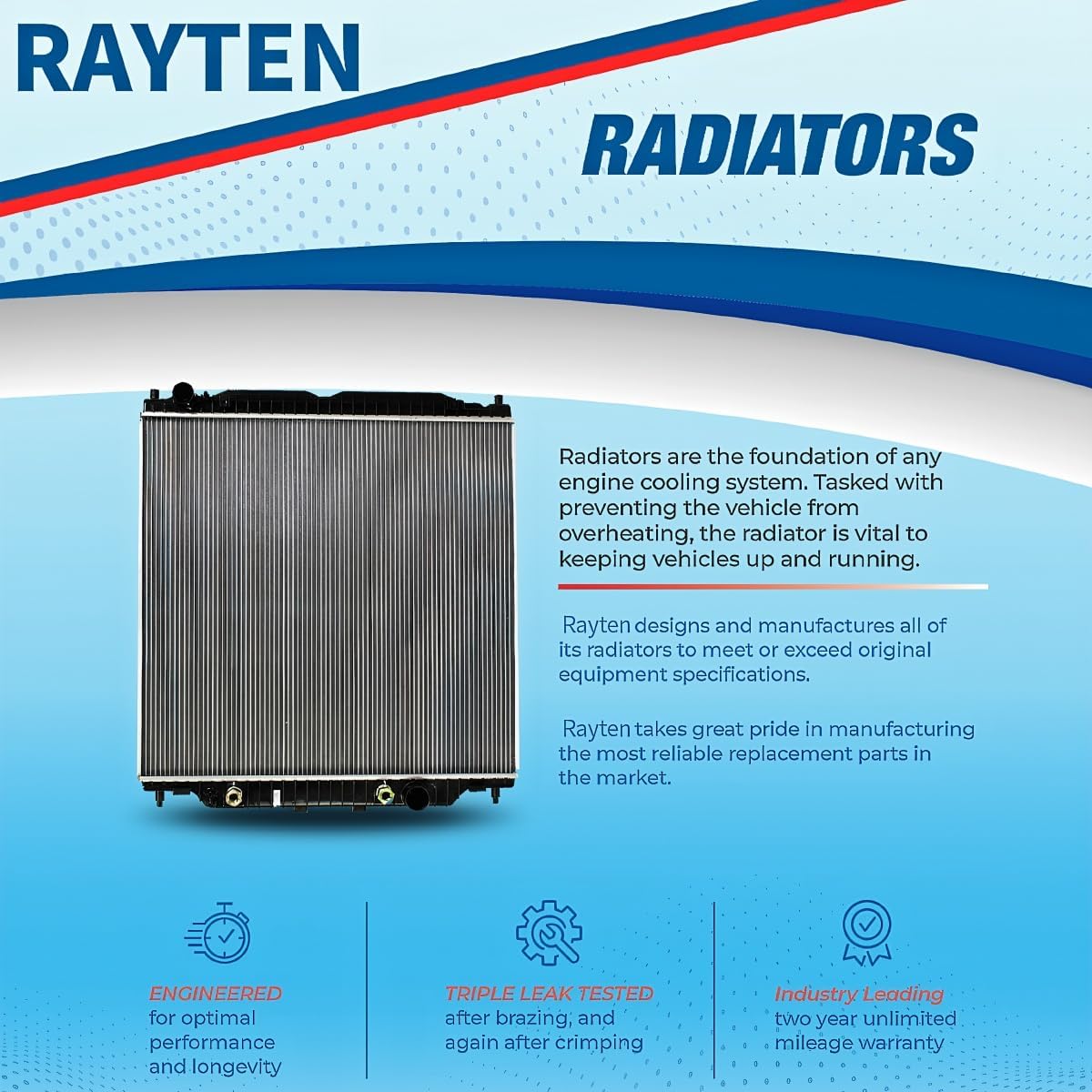Rayten 2847 Radiator for 2005-2012 Dodge Dakota 3.7L V6 4.7L V8