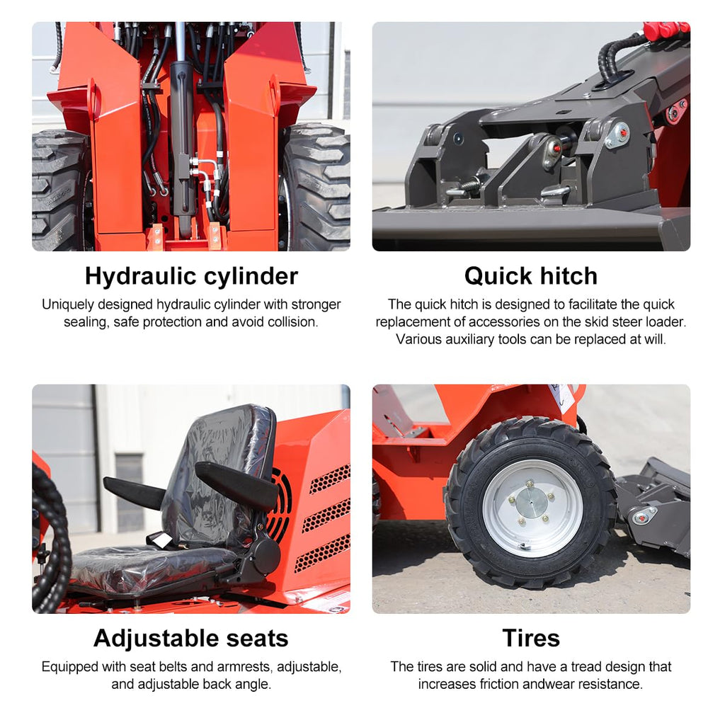Sit On Mini Skid Steer Loader Wheeled Compact Loader Triple Pump Hydraulics