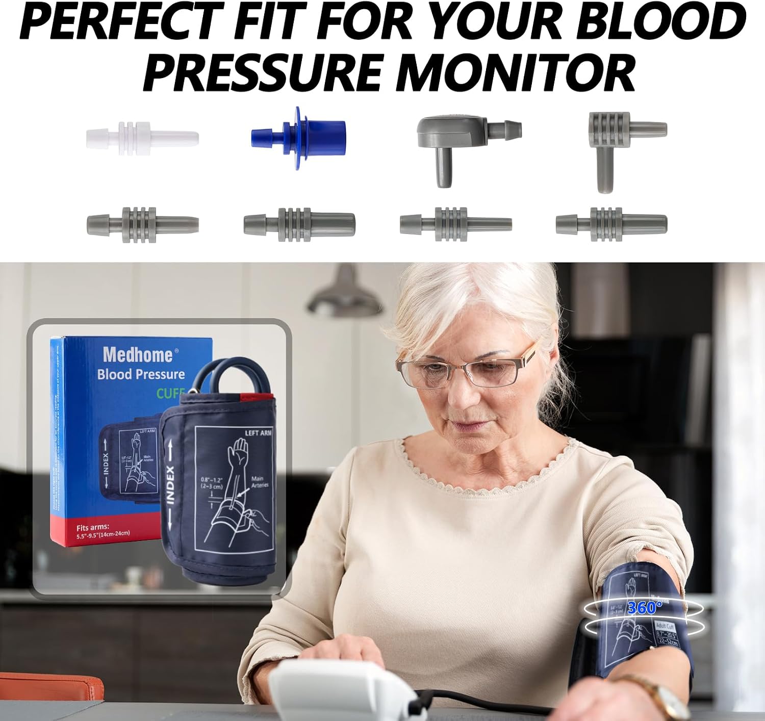 Small Blood Pressure Cuff Upper Arm 5.5"-9.5"(14-24cm) S Replacement BP Cuff for Small Arms Adult Cuff with 8