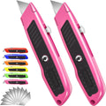 Box Cutter, 2 Pack Pink Utility Knife, Razor Knife, Box Opener