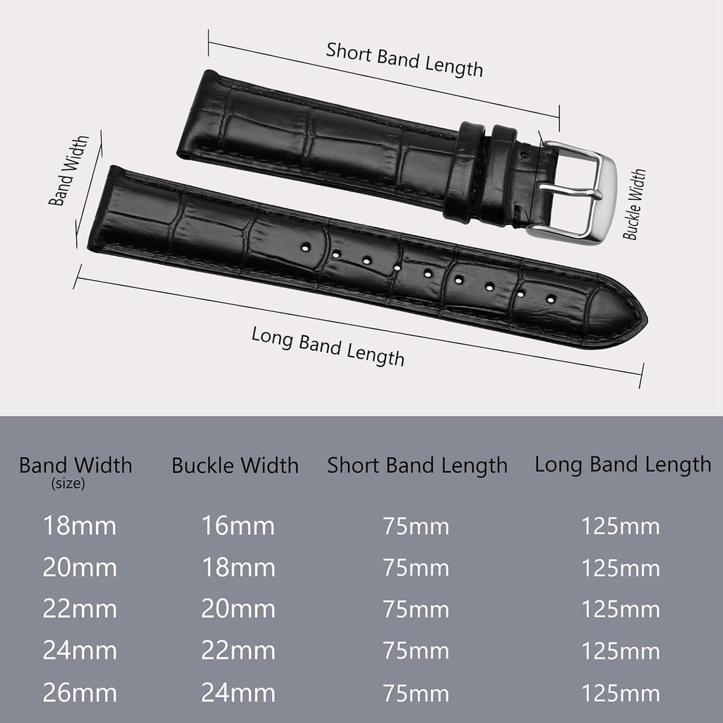 Watch Bands, Alligator Embossed Leather Watch Straps, Band Width- 18mm 19mm 20mm 22mm 24mm 26mm