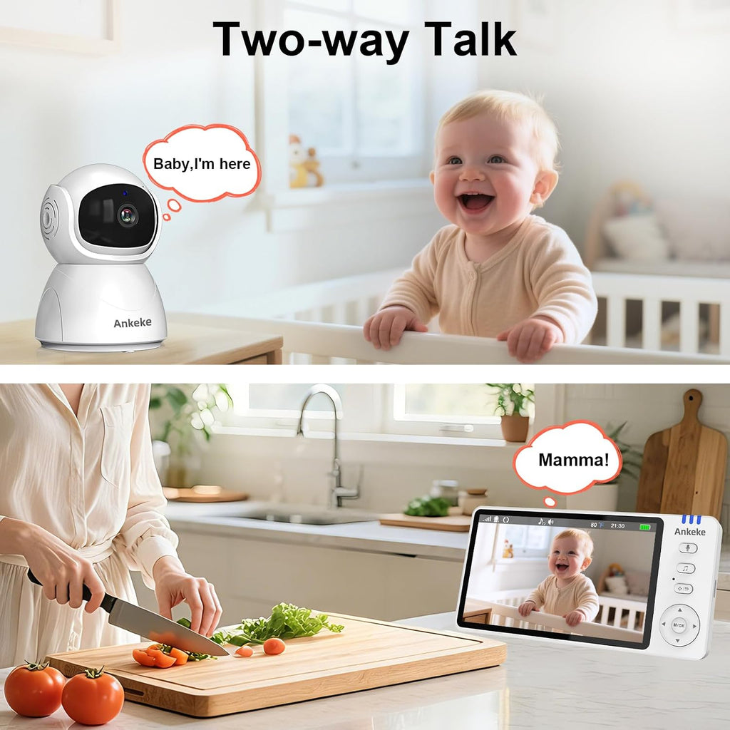 Baby Monitor with Camera and Audio, No WiFi Baby Monitor with 5" 720P HD Screen, 100-Hour Battery, 1000ft Long Range