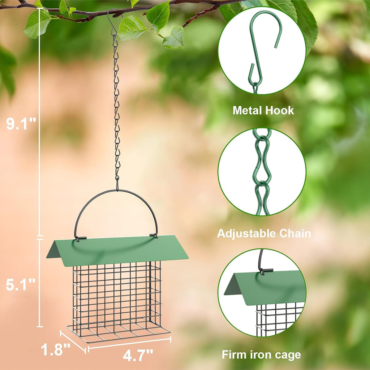 Bird Feeder for Outdoors, Squirrel Proof Suet Feeder for Outside Hanging