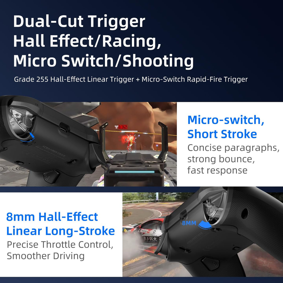 Hypershadow D4 2.4G Wireless Controller for PS4/Switch/PC/IOS/Android/Steam Deck, TMR Joysticks, Instant Trigger