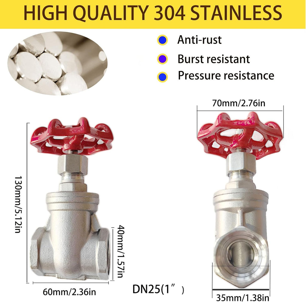 1" NPT 304 Stainless Steel Gate Valve DN25