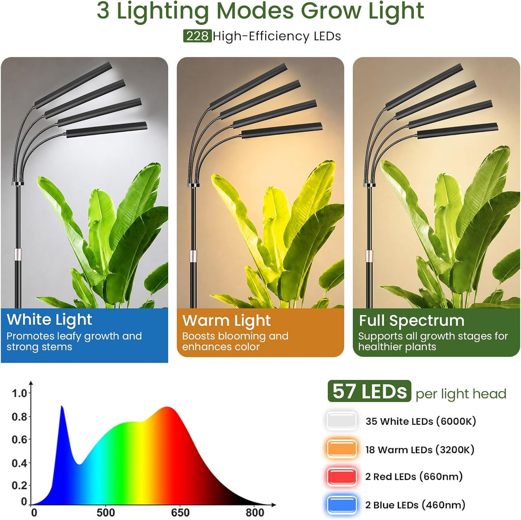 Grow Lights for Indoor Plants, 75" Tall Full Spectrum Plant Grow Light | 228 LEDs Full Spectrum Grow Light with