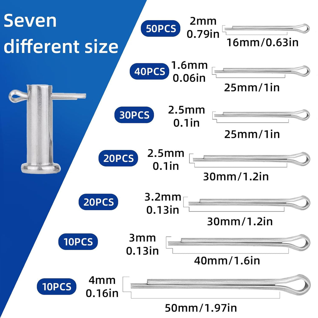 180 Pcs Cotter Pins Assortment Kit, 7 Sizes