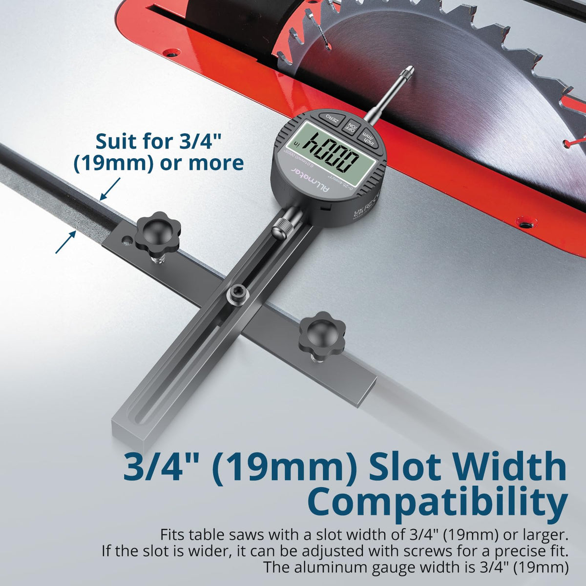 ALLmeter Table Saw Alignment Gauge,Digital Dial Indicator,3/4in Miter Slot