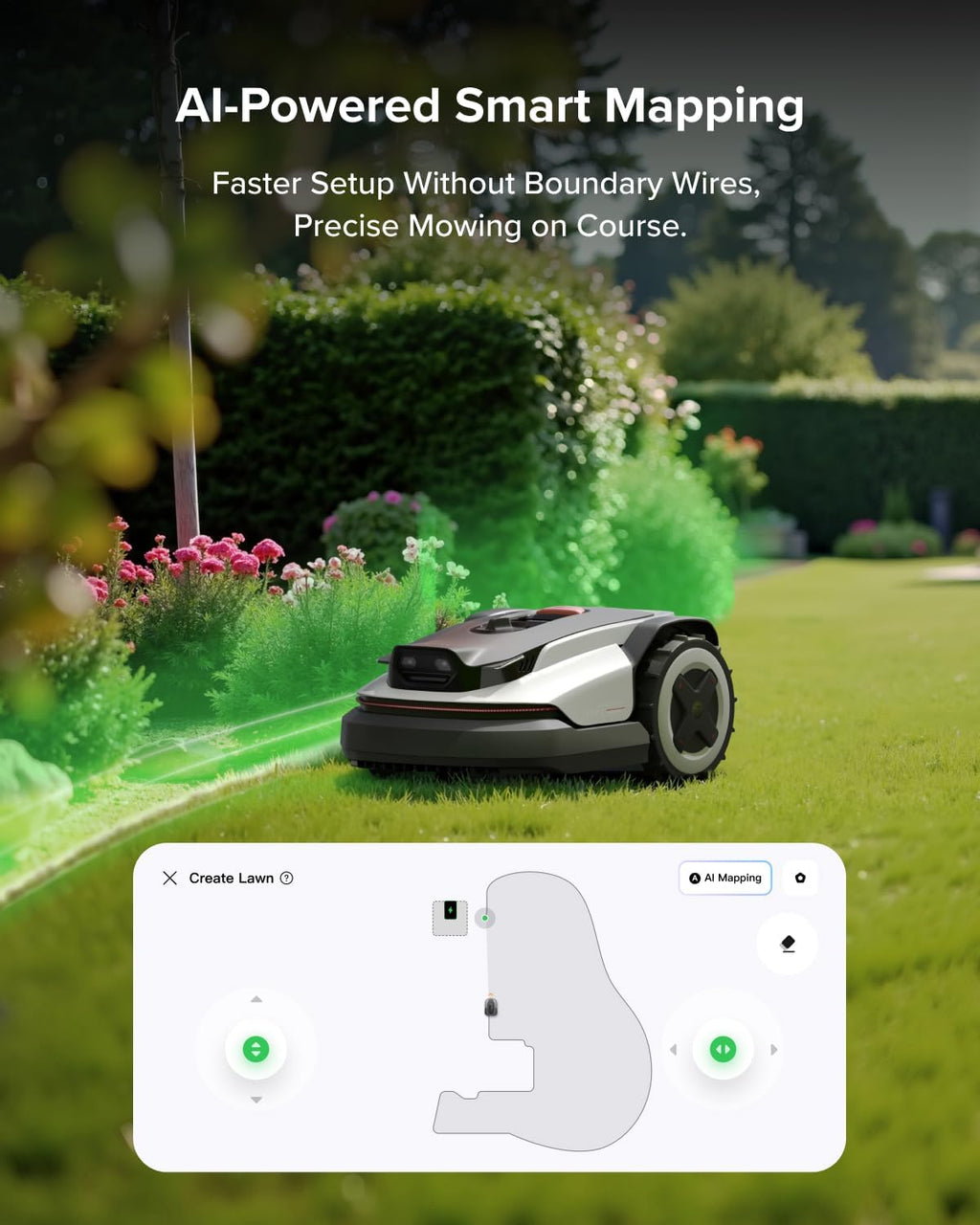 RockNeo Q110H Robot Lawn Mower, Wire-Free Robotic Lawn Mower with Full-Band RTK + VSLAM Navigation, Auto Mapping, AI
