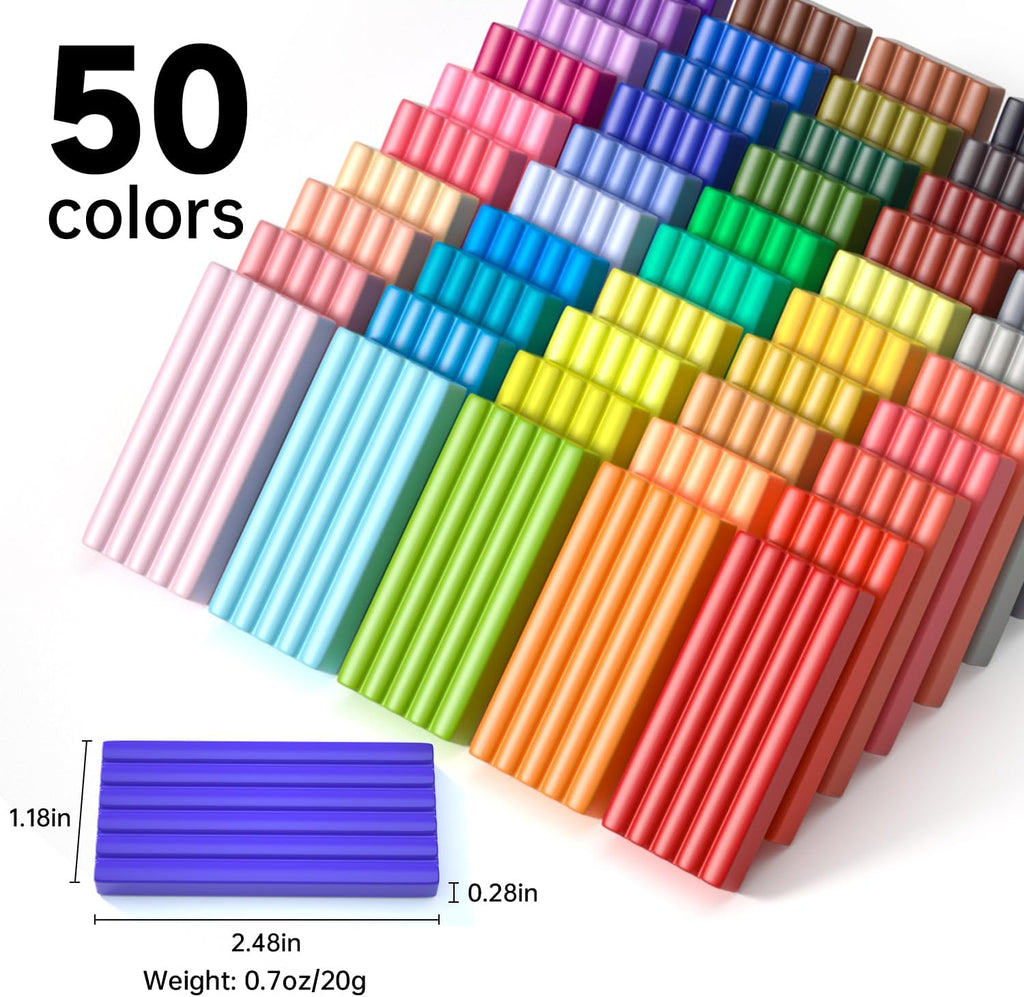 Polymer Clay Kit, 50 Colors Oven Bake Clay for Kids with 19 Carving Tools and 10 Accessories, Non-Sticky, Non-Toxic