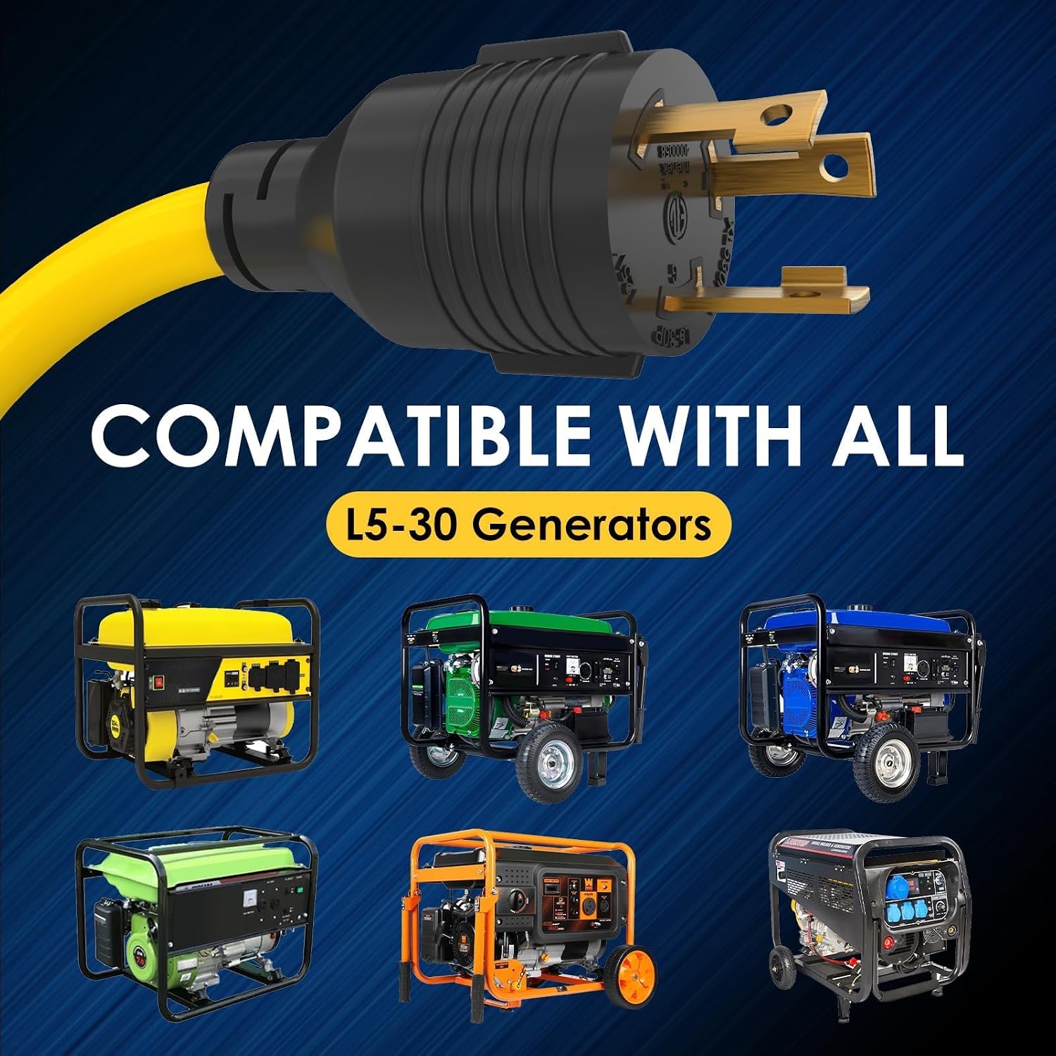Plug and Play 30 AMP Generator Transfer Switch Adapter Cord, Heavy Duty STW 10 Gauge NEMA L5-30P Male to L14-30R