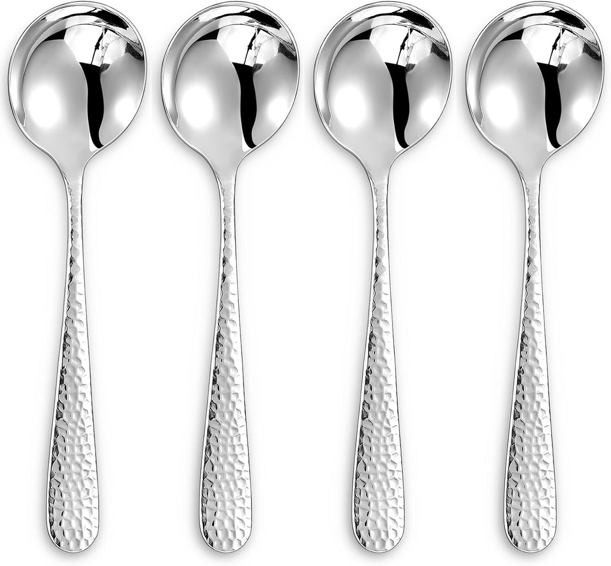 Premium Louise Hammered 4-Piece Soup Spoon Set (7" Soup Spoons)