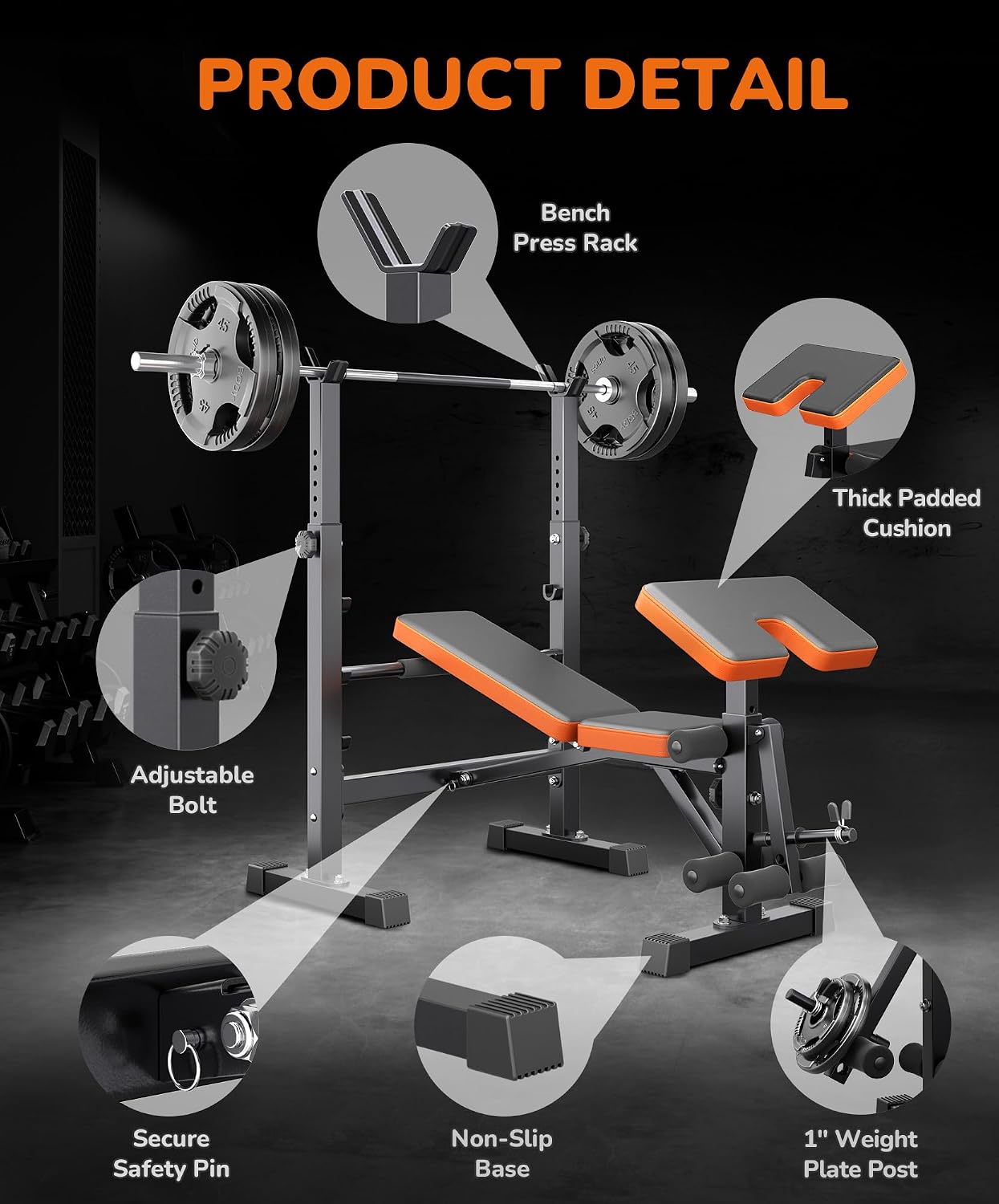 Multi-Function All in 1 Weight Bench Set - Multi-Positions Heavy Duty Weight Lifting Sit Up Bench Workout Benchs