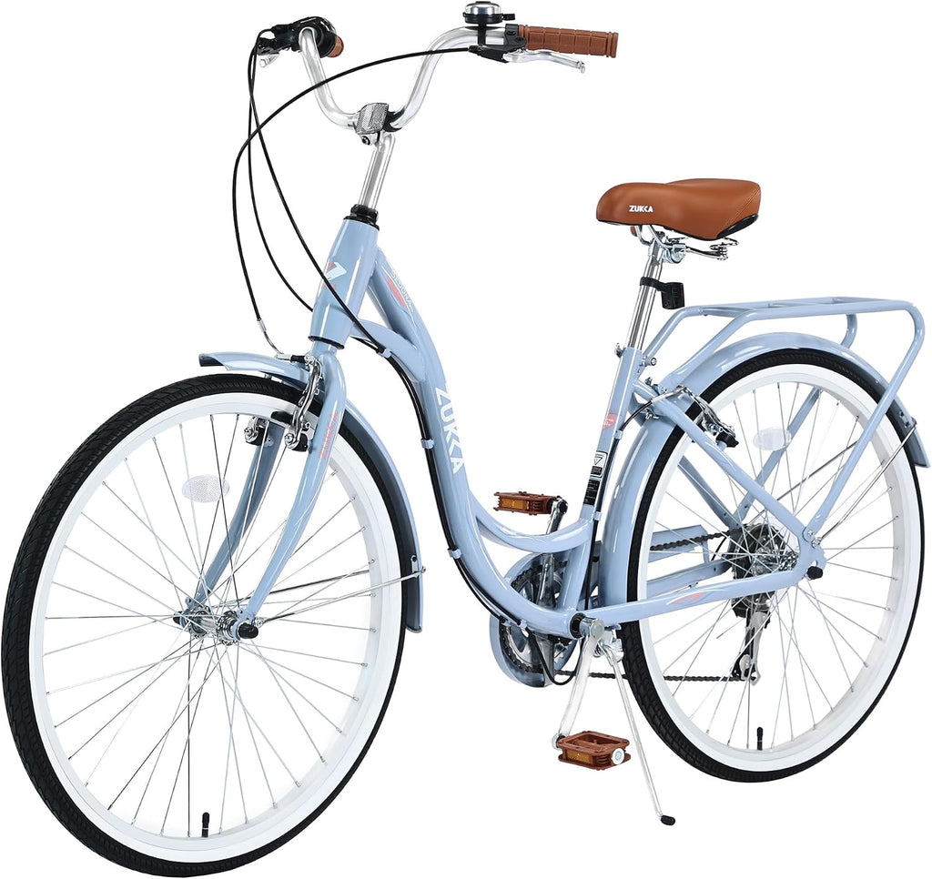 24/26 Inch Girls Cruiser Bike 24/26 Inch Beach Cruiser Bike for Women，City Hybrid Bike 7 Speeds Bicycle Commuter Bike