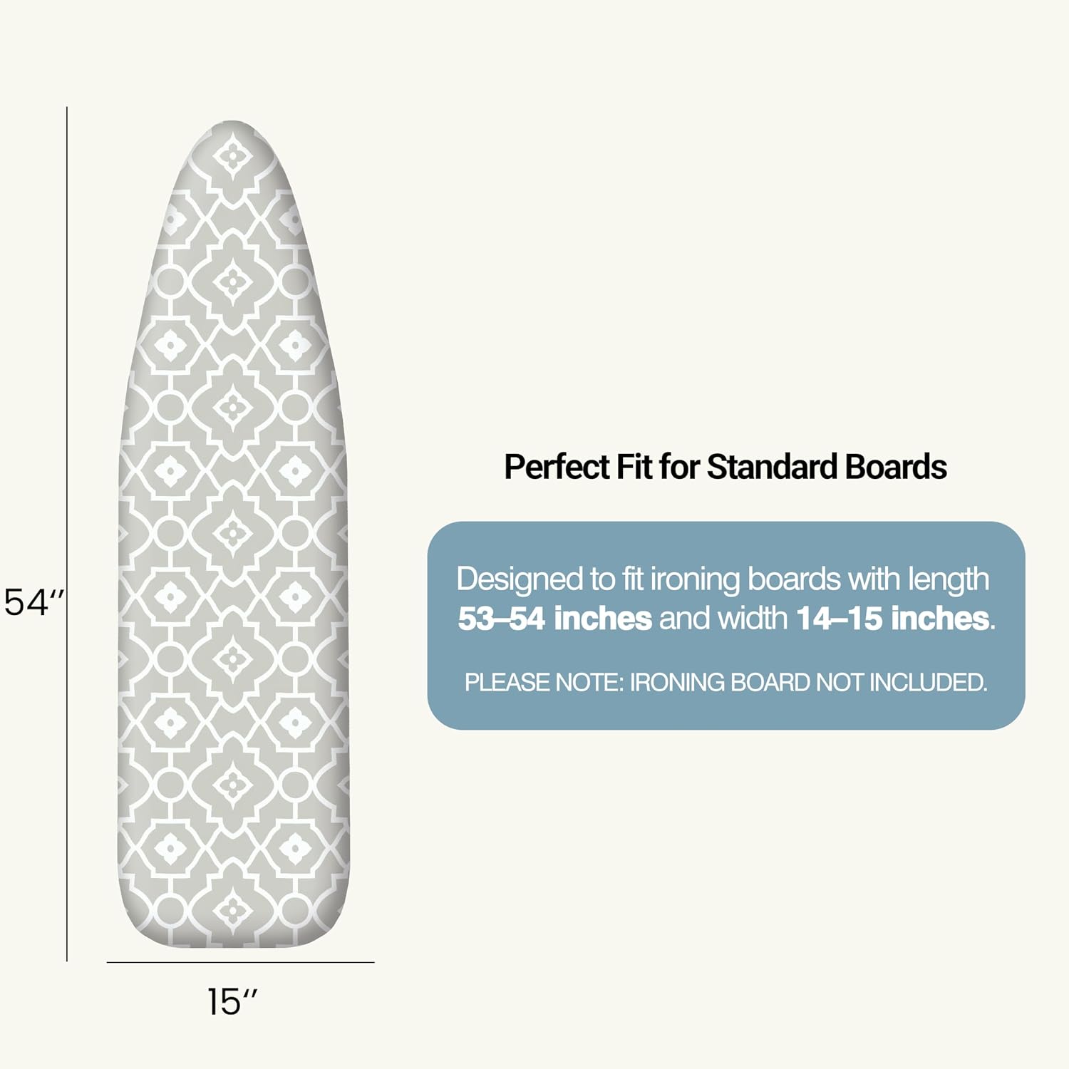 Ironing Board Cover and Pad 15"x54" Extra Thick Natural Cotton, Scorch and Stain Resistant Padding, Standard Size