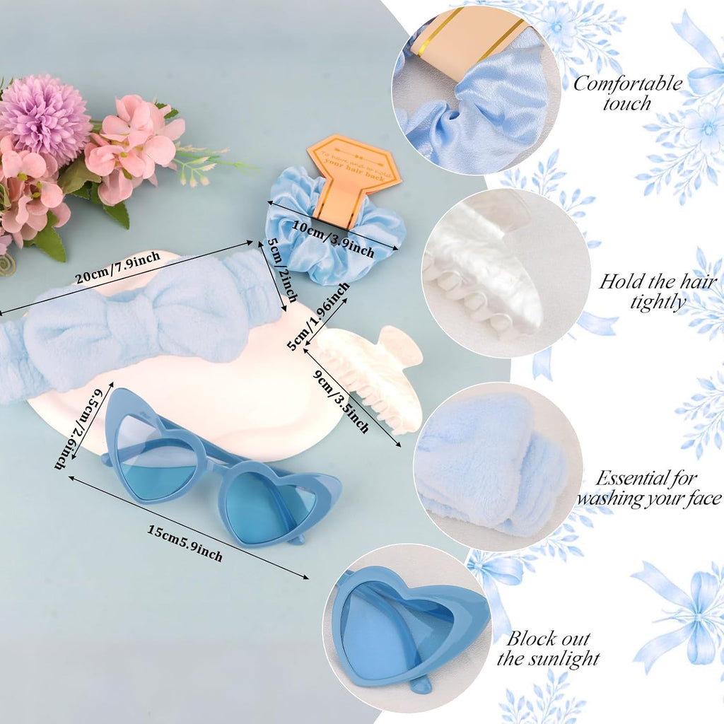 4PCS Bridesmaid Proposal GiftsSatin Hair Scrunchies Heart Sunglasses Spa Headband Acrylic Claw Clips Bachelorette