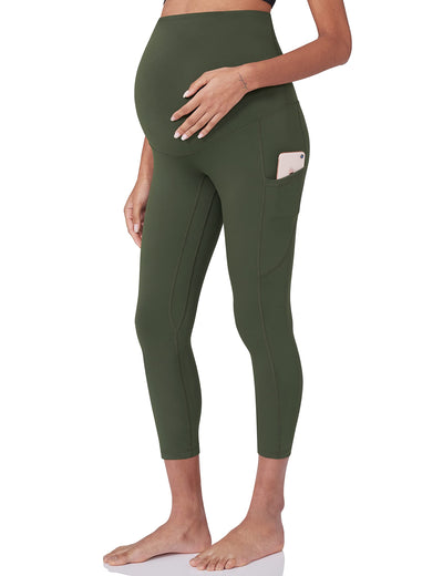 Maternity Workout Leggings Pockets Capri Green Small