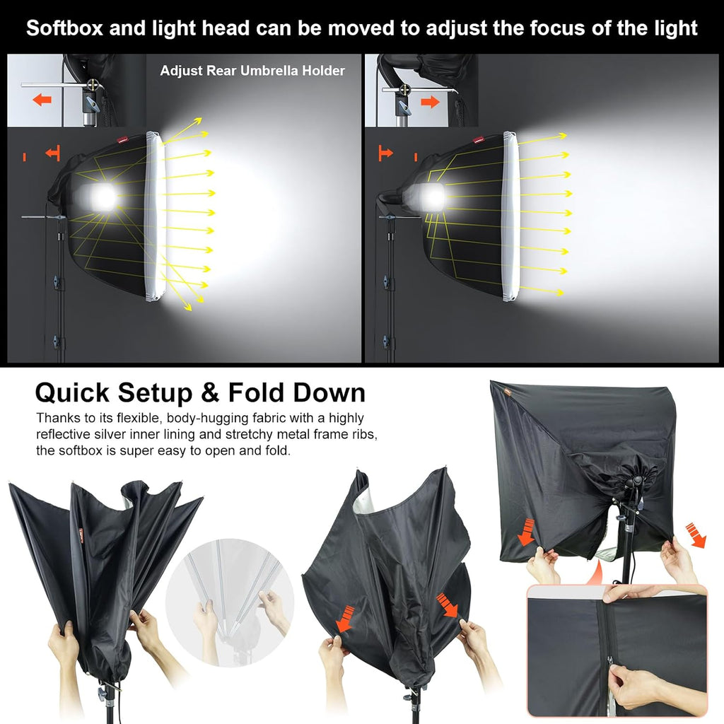 Lincostore Photo Video Studio Light Kit AM169 | Photography lighting kit, 3 muslin backdrop (black/white/green)