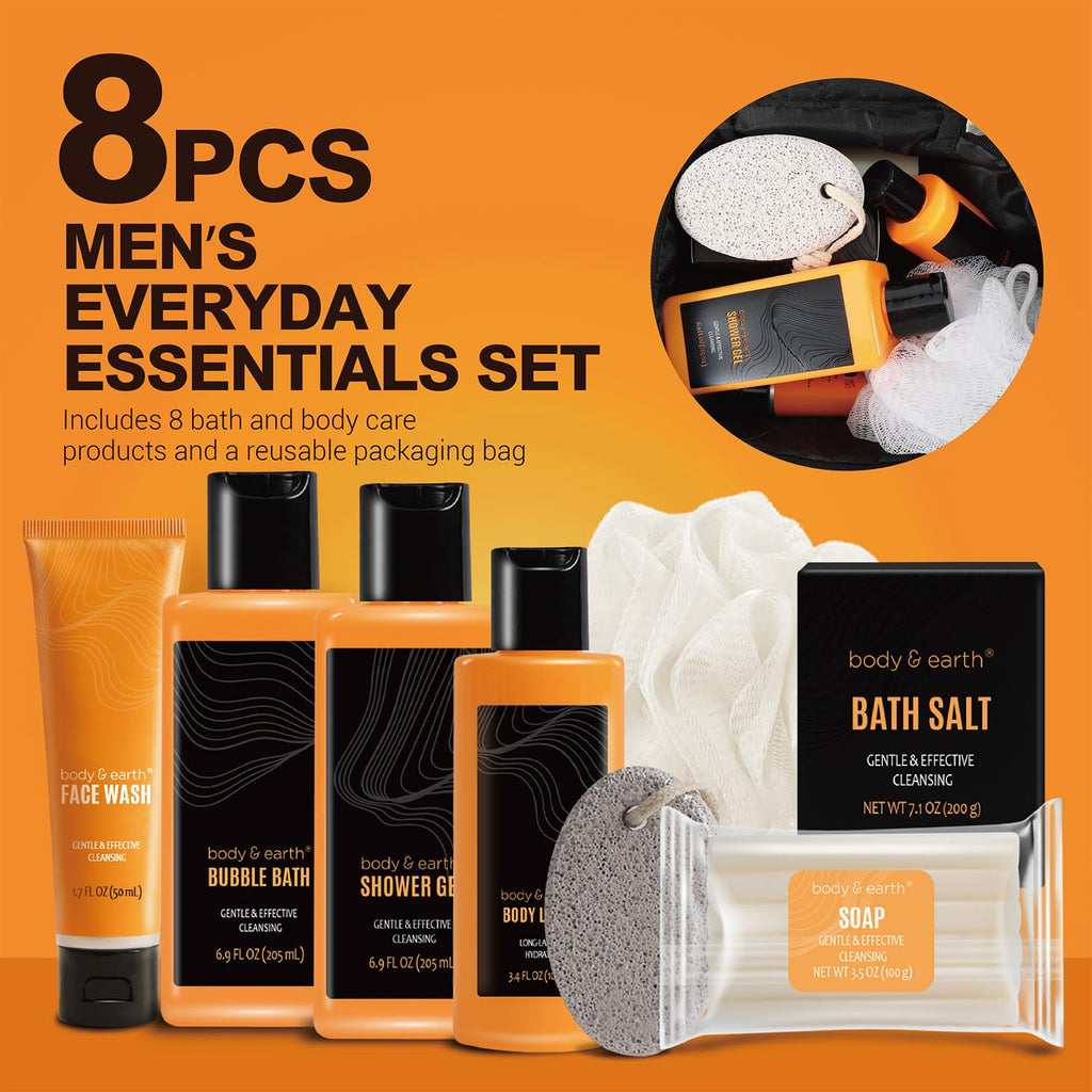 Gift Baskets for Men Bath Set Citrus Scented Mens Gift Sets with Face Wash, Shower Gel, Body Lotion, Bubble Bath